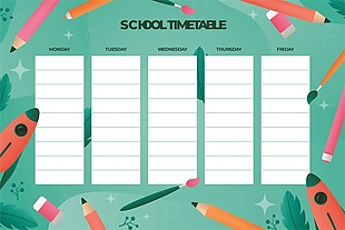 綠色卡通手繪課程時間表設計