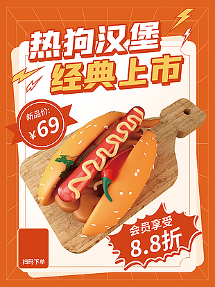 熱狗漢堡新品促銷海報