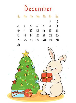 兔年12月卡通插画挂历