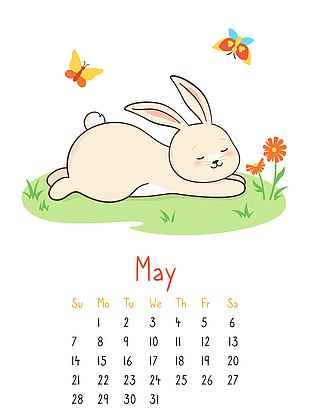 創意手繪兔年五月日歷圖片