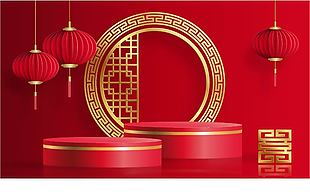紅色燈籠新年電商展臺背景