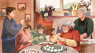冬至节气国潮插画图片下载