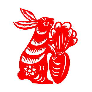 2023年紅色兔年兔子剪紙圖片