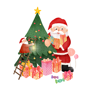 圣誕節卡通圣誕樹和圣誕老人圖片