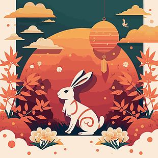 兔年主題元素節日插畫設計模板
