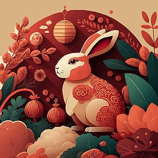中國傳統節日兔年主題插畫設計