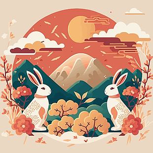 兔年快樂春節插畫矢量設計