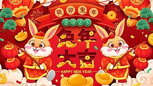 兔年大吉创意插画展板图片大全