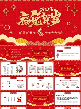 紅色喜慶貳零貳叁年兔年大吉大利介紹PPT