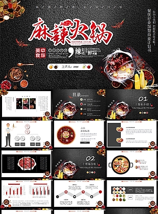 中華美食麻辣火鍋工作匯報PPT素材
