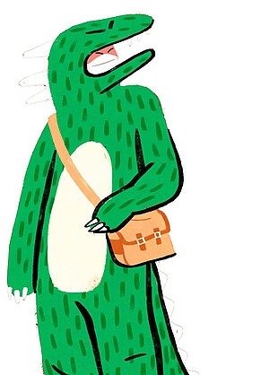 綠色搞怪恐龍人物插畫圖片下載
