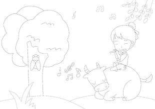 手繪所見古詩插畫線稿素材下載