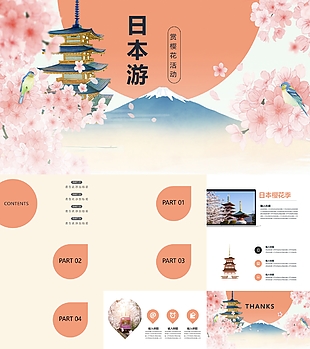 日本游賞櫻花活動策劃方案PPT模板