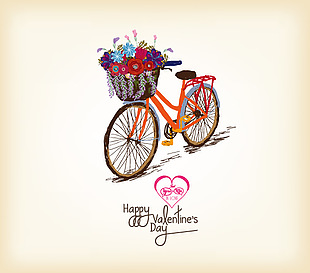 手繪裝鮮花的自行車素材下載