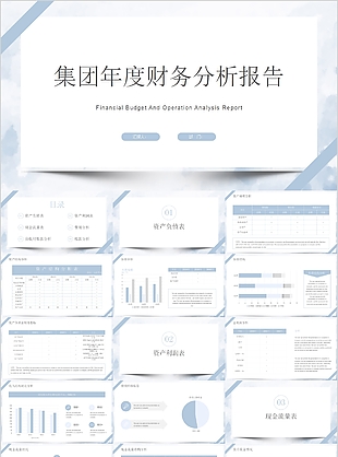 清新簡約集團年度財務分析報告PPT模板