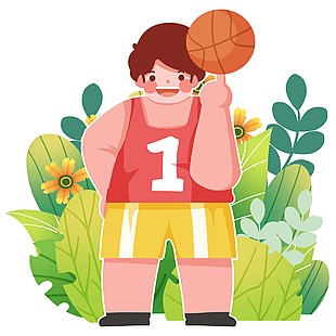 打籃球的大男孩扁平風卡通人物插畫