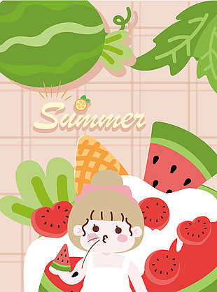 立夏夏日清涼女孩吃西瓜