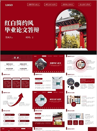 紅白簡約風畢業論文答辯開題報告PPT素材