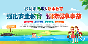 蓝色预防溺水安全展板素材设计
