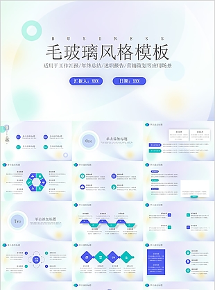 毛玻璃风格年终总结述职报告PPT模板