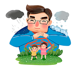 卡通插画风父亲节父爱如山素材设计