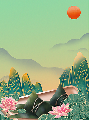 復古綠色濃情端午節背景素材設計