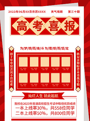 高考喜報光榮榜紅白簡約主題海報設(shè)計
