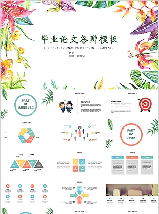 個性水彩風畢業論文答辯PPT模版