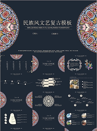 典雅民族花紋風文藝復古工作匯報PPT模板