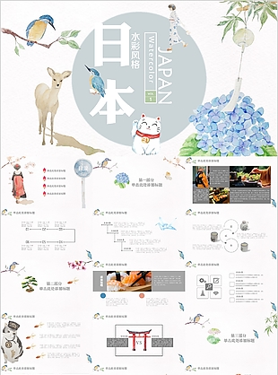 日本水彩手繪風(fēng)格工作總結(jié)匯報PPT模板