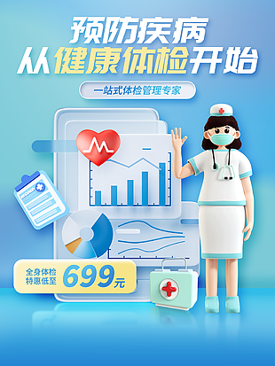 3D卡通預防疾病健康體檢海報圖片模板