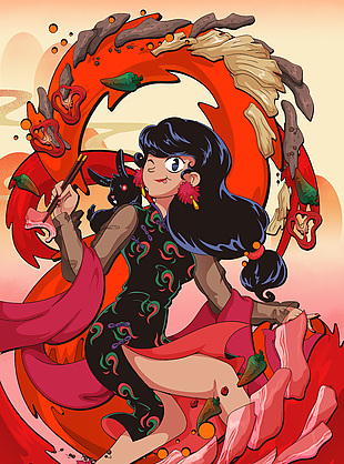 红色主题卡通人物插画海报设计大全