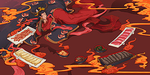 國潮風紅色主題美食海報