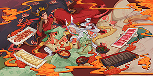 橫屏卡通人物插畫創意美食下載