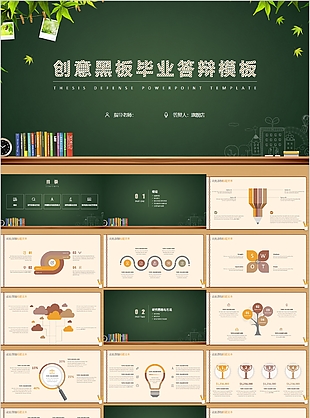 创意黑板毕业答辩学术报告PPT模板
