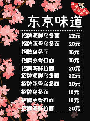 手绘樱花背景日式面馆菜单模板下载