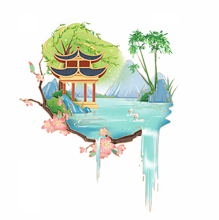 手繪中國風漸變水墨風景畫