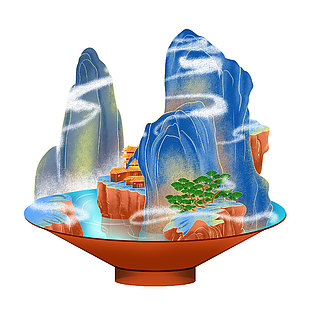 山川流水中國風水墨背景素材