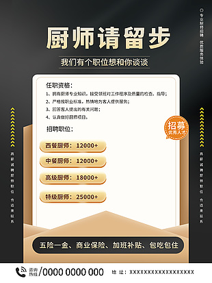 酒店廚師招聘海報