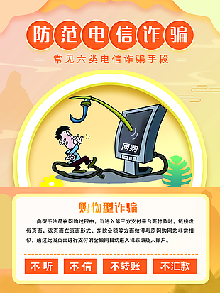 個性卡通防范購物型電信詐騙海報圖片下載