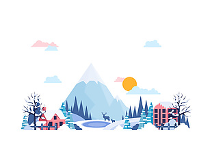 冬日風景雪山美景插畫圖片下載