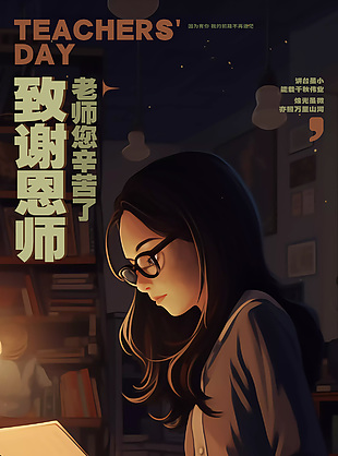 致谢恩师老师您辛苦了插画海报设计