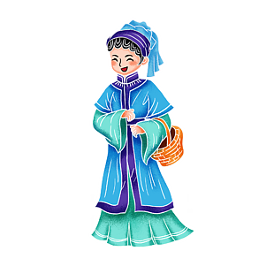 藍色精致皮影戲服飾人物免扣素材