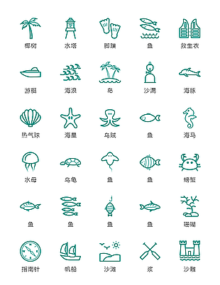 可愛MBE風綠色海洋圖標素材設計
