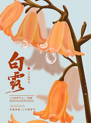 传统节气白露插画趣味海报模板
