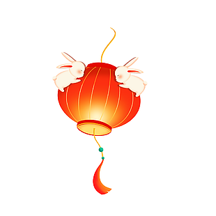 中式簡約卡通手繪雙兔抱燈籠中秋節元素設計