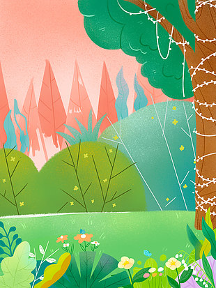 森林線條元素創意插畫手繪背景