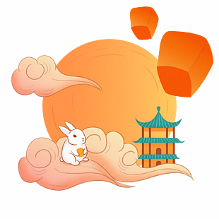 簡約中國風手繪插畫兔子月亮中秋節素材設計