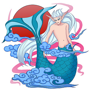山海經神獸鮫人插畫