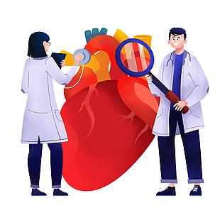 扁平化卡通插畫風心臟檢查健康素材設計